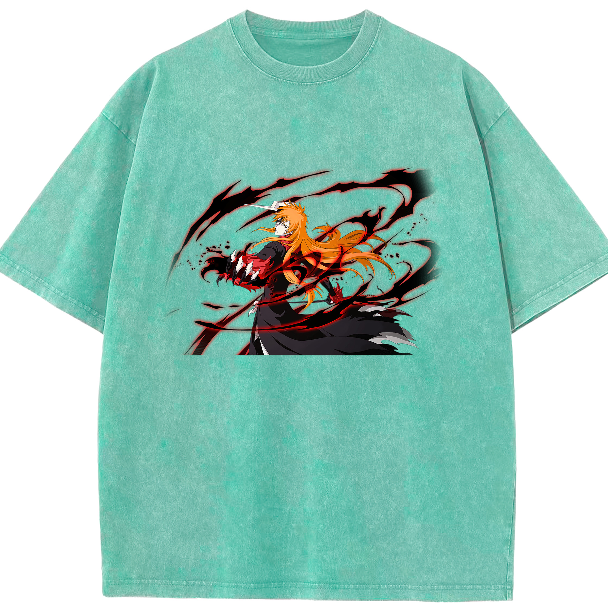 （画像用） ブリーチ 黒崎一護（くろさき いちご）BLEACH Kurosaki Ichigo 綿100% ヴィンテージ風 半袖Tシャツ（フロントプリント）